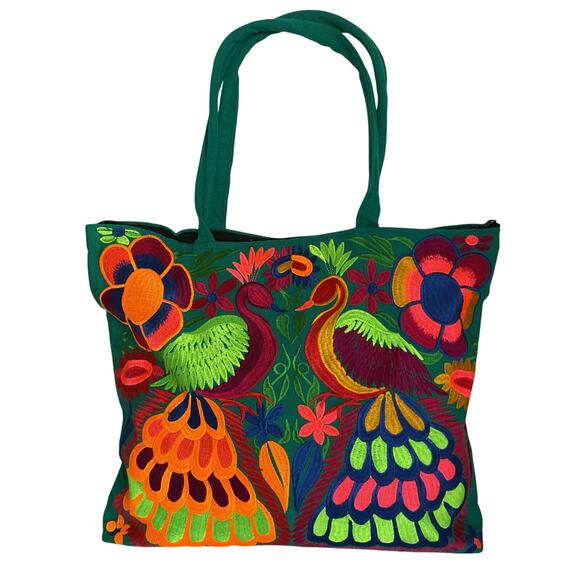 Handmade Mexican Peacock Tote Bag Ethically - Picture 3 of 14
